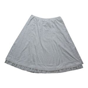 Talbots Skirt Womens XL White Midi Eyelet Ruffle Pull On Prairie Peasant Cottage